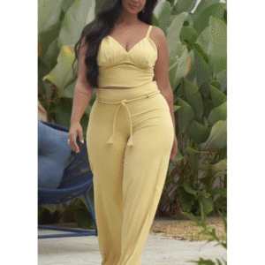 Conjunto de Calça e Top em Crepe Liso