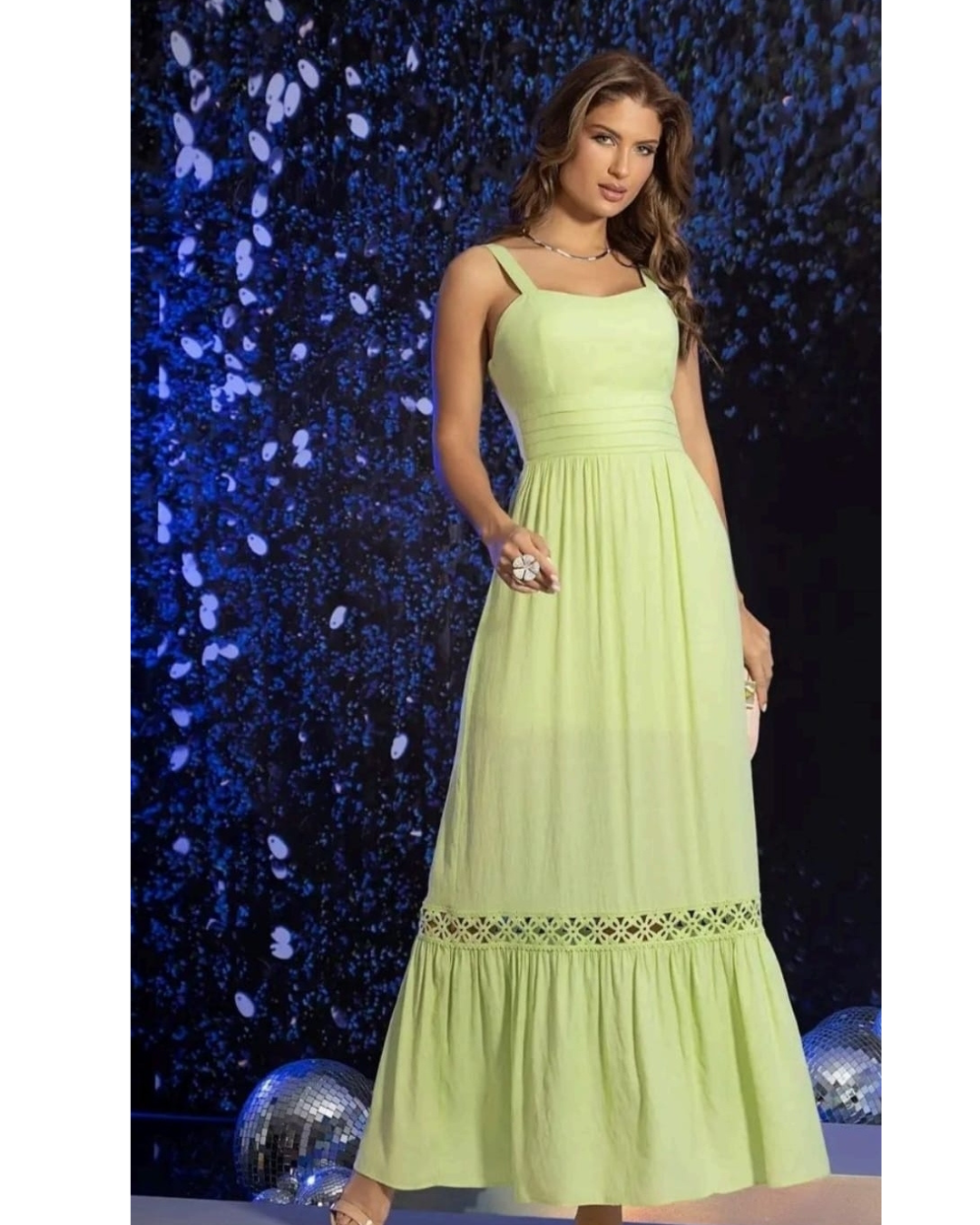 Vestido Longo em Viscolinho com Prega na Cintura
