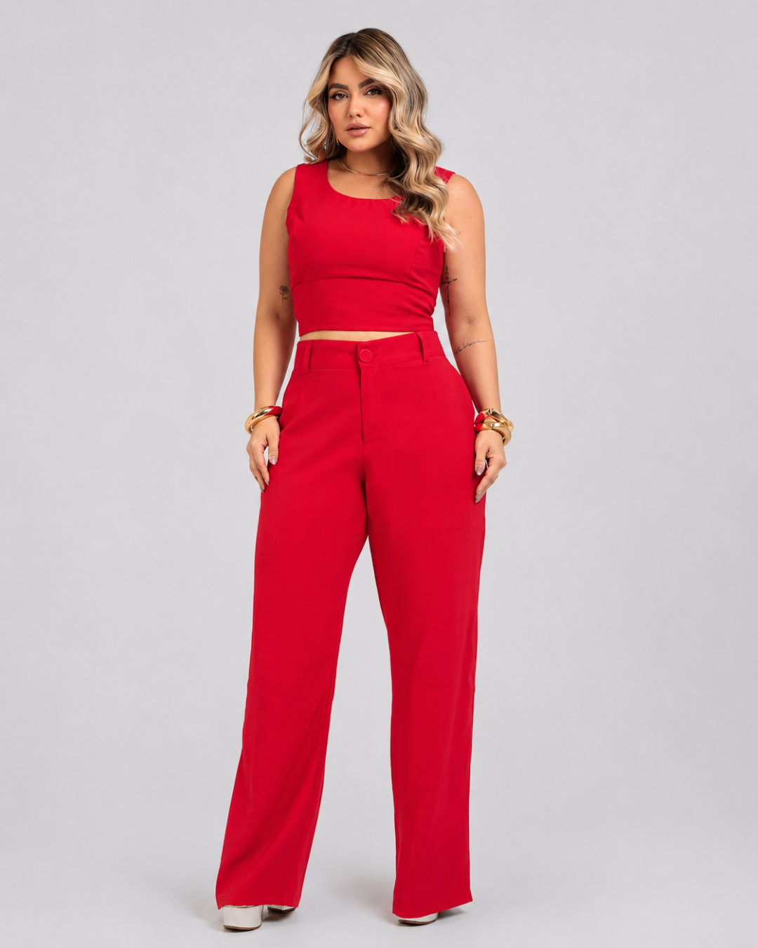 Conjunto Alfaiataria Calça e Cropped